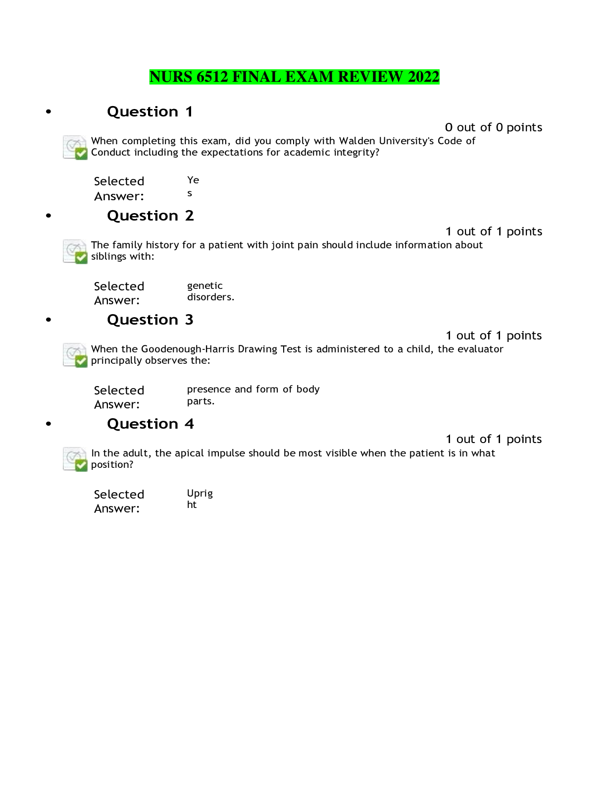Preview image of NURS 6512 FINAL EXAM REVIEW 2022 document